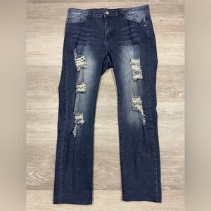 Lucky & Blessed Dark Blue Distressed Skinny Jeans